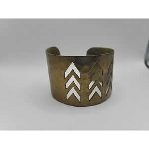Vintage Brass Tone Cuff Bracelet Chevron Cutout Hammered Tribal Boho
